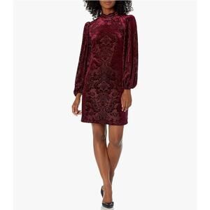 Vince Camuto Velvet Burnout Shift Dress with Voluminous Sleeves